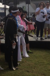 Those are white patent leather shoes the Male Elvis Costume winner wore.